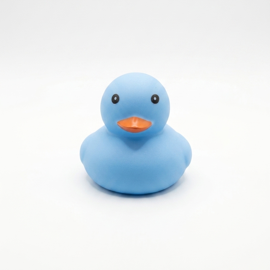 Pato de hule azul minimalista de 5cm, diseño limpio Proyecto Ensamble.