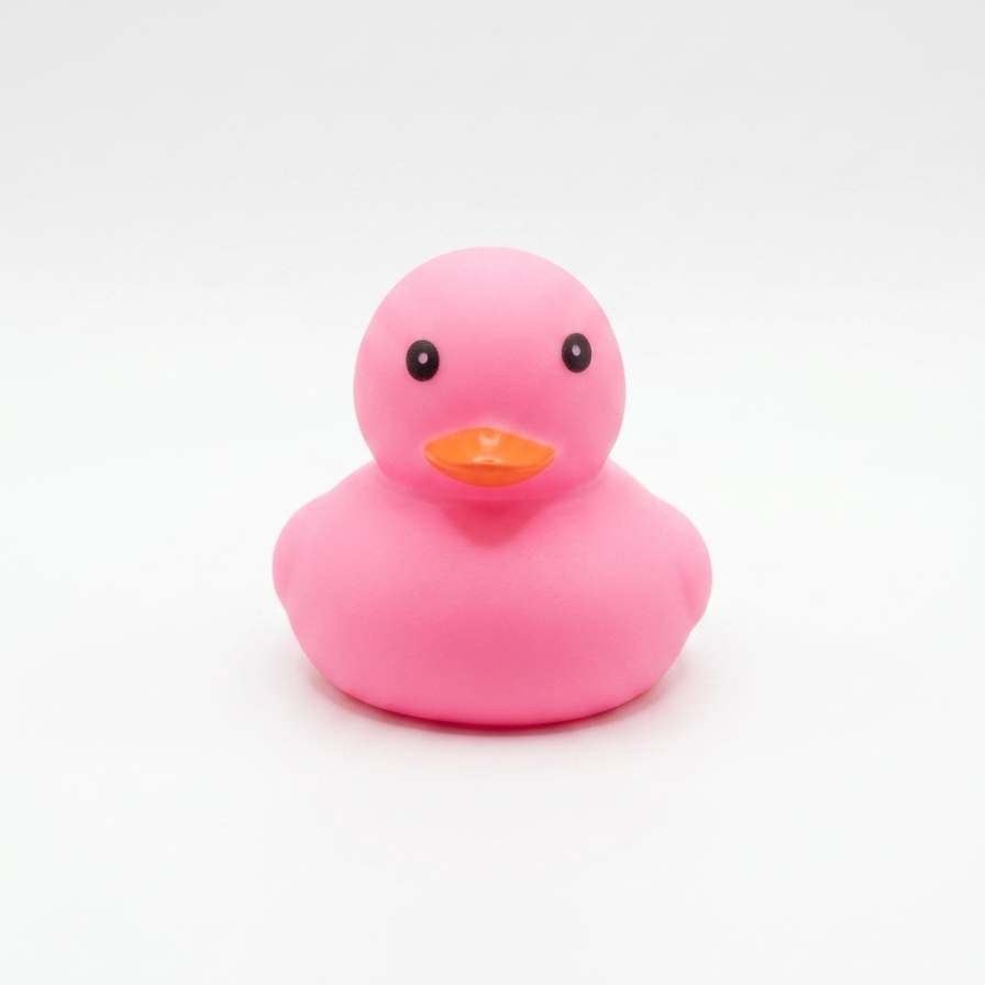 Pato de hule rosado minimalista de 5cm, diseño limpio Proyecto Ensamble.