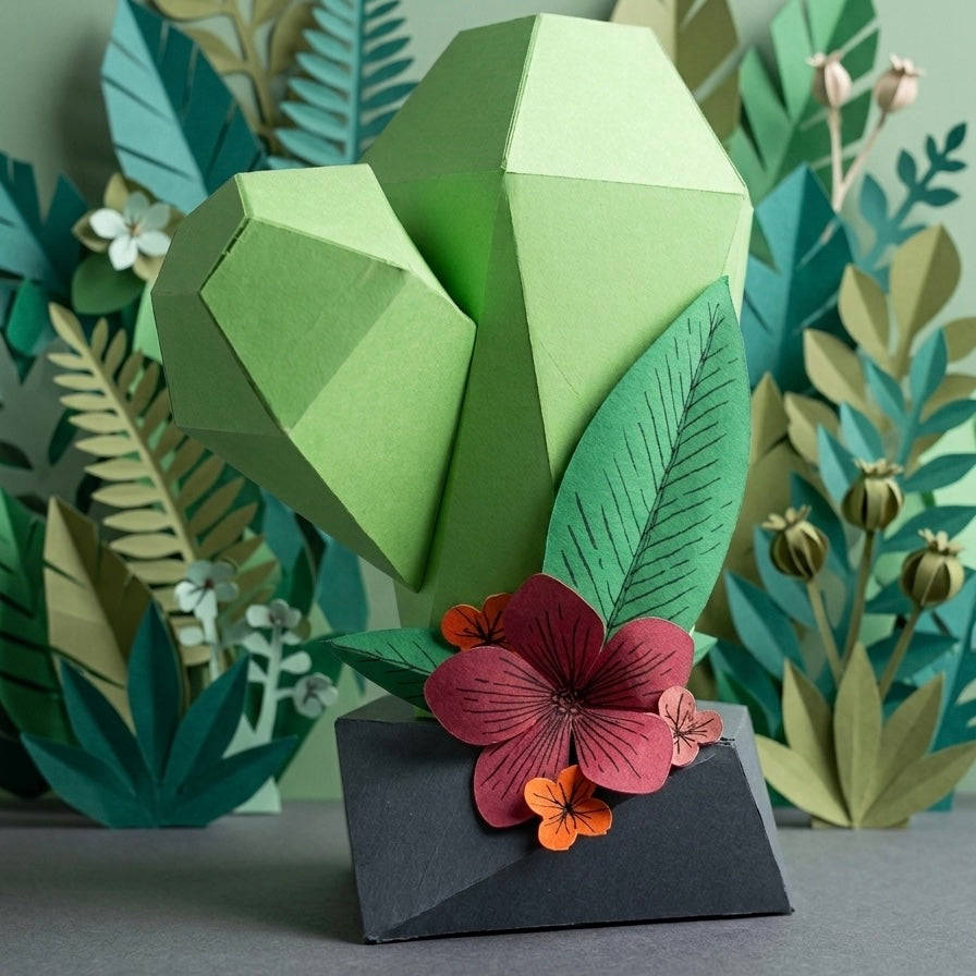 Escultura botánica de papel Cactus Suculenta Edición Taller por Proyecto Ensamble 3