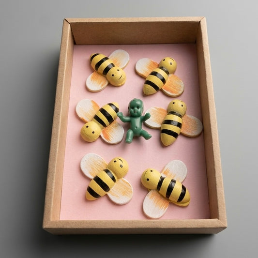 Gabinete Ensamble Nº4 objeto de ilustración volumétrica en papel Guagua Hulk y Abejas por Proyecto Ensamble