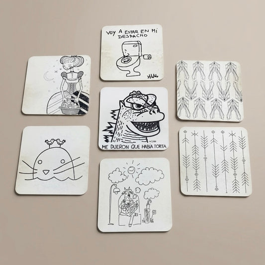 Set de posavasos ilustración Micro-Historias Antología Gráfica Edición Ilustrada por Proyecto Ensamble 2