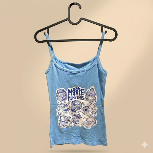 Polera de tirantes strap top celeste ilustración Movie Monsters Edición Gráfica por Proyecto Ensamble