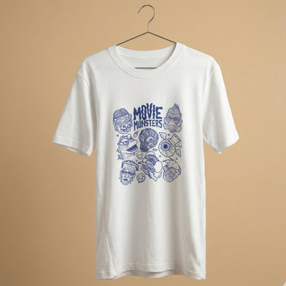 Polera blanca ilustración Movie Monsters Collage Edición Gráfica por Proyecto Ensamble
