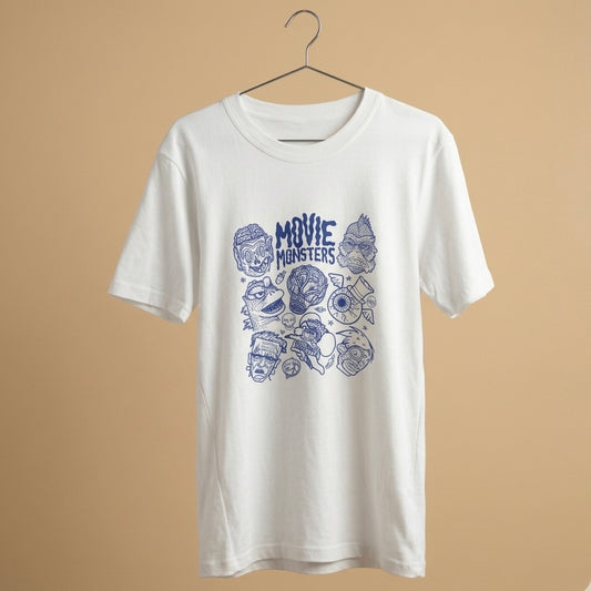 Polera blanca ilustración Movie Monsters Collage Edición Gráfica por Proyecto Ensamble