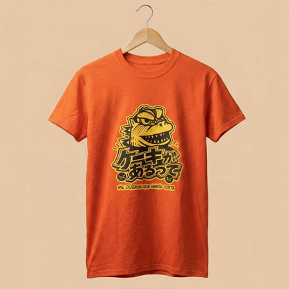 Polera naranja ilustración Godzilla Gojira Me dijeron que había Torta Edición Gráfica por Proyecto Ensamble