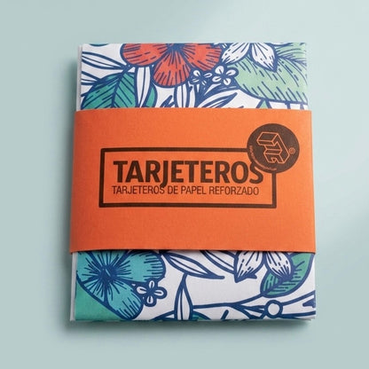 Tarjetero doble slim bifold de papel reforzado ilustración Flores Tropicales por Proyecto Ensamble 2