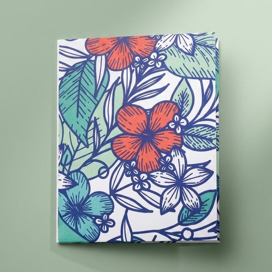 Tarjetero doble slim bifold de papel reforzado ilustración Flores Tropicales por Proyecto Ensamble 3
