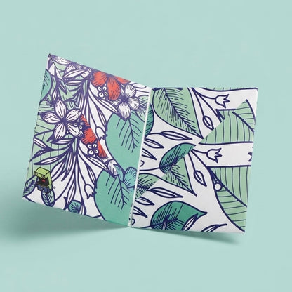 Tarjetero doble slim bifold de papel reforzado ilustración Flores Tropicales por Proyecto Ensamble