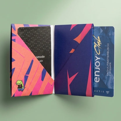 Tarjetero doble slim bifold de papel reforzado ilustración Geométrico Palmeras por Proyecto Ensamble