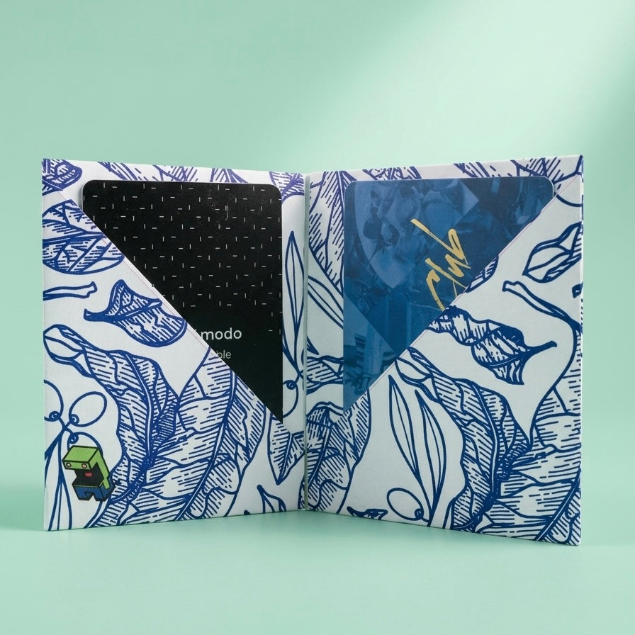 Tarjetero doble slim bifold de papel reforzado diseño Oliva Azul por Proyecto Ensamble
