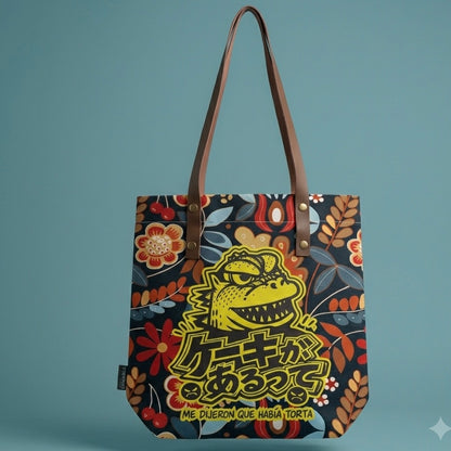 Bolsa de tela tote bag ilustración Godzilla Gojira Me dijeron que había torta Edición Limitada por Proyecto Ensamble
